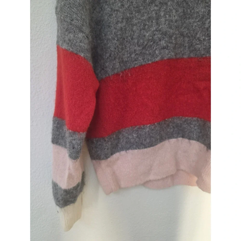 & Other Stories Striped Pullover Sweater M Grey Red Pink Crew Neck Wool
